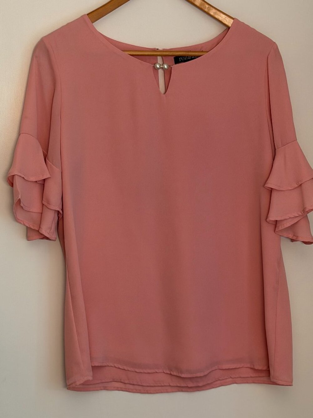 Pink Flowy top with Pearl Detail Size  M